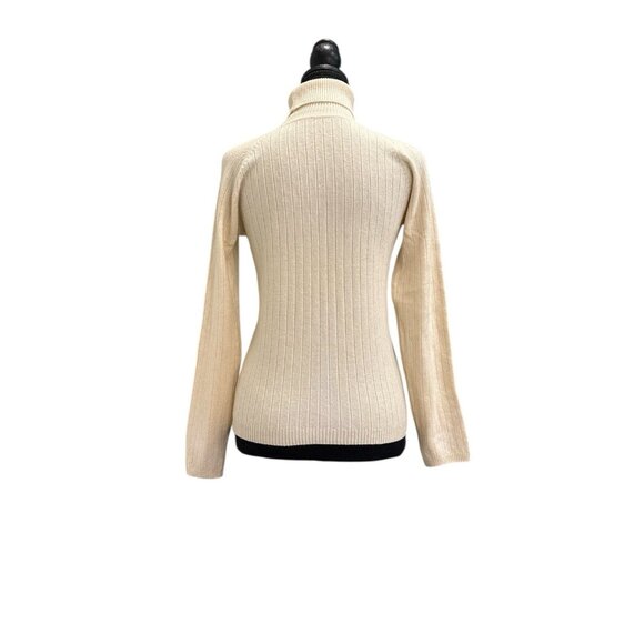 Women’s Cream Wool Ribbed Turtleneck Sweater Size Small - Picture 2 of 5